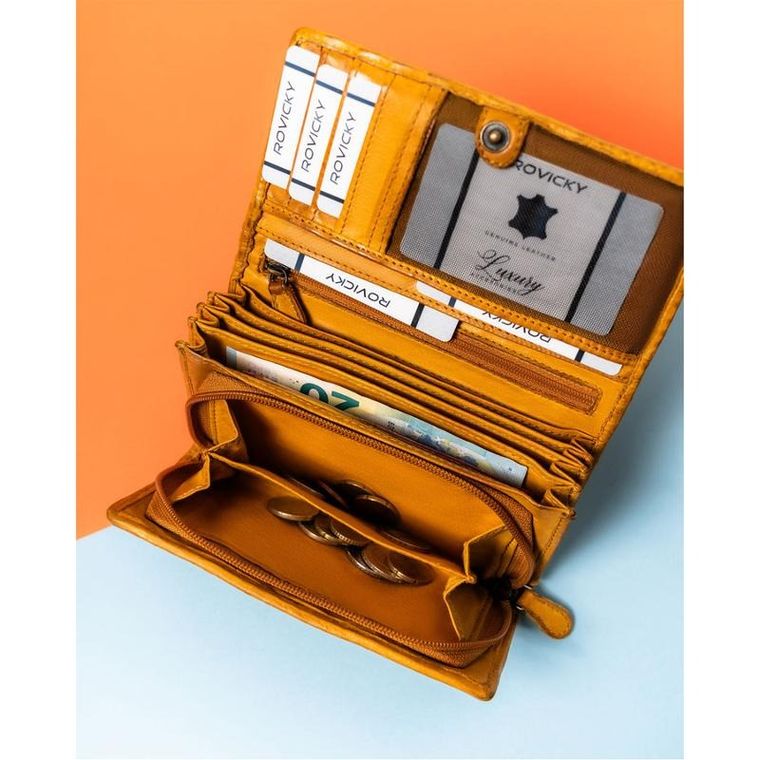 Portfel, musztardowy, skórzany, Rovicky