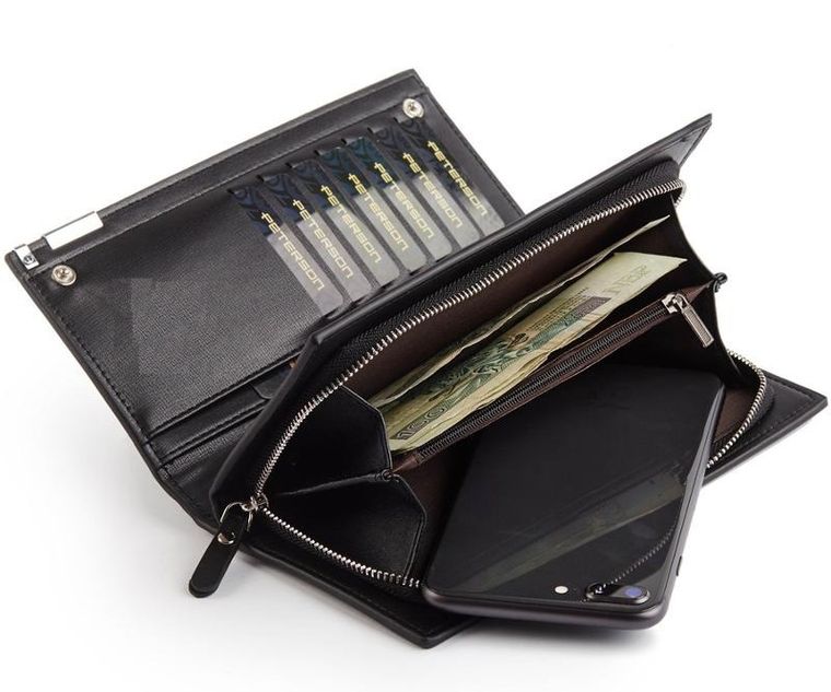 Portfel na karty, czarny, skóra ekologiczna, Peterson