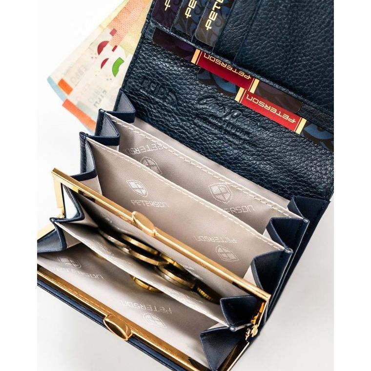 Portfel, niebieski, skóra naturalna i ekologiczna, Peterson