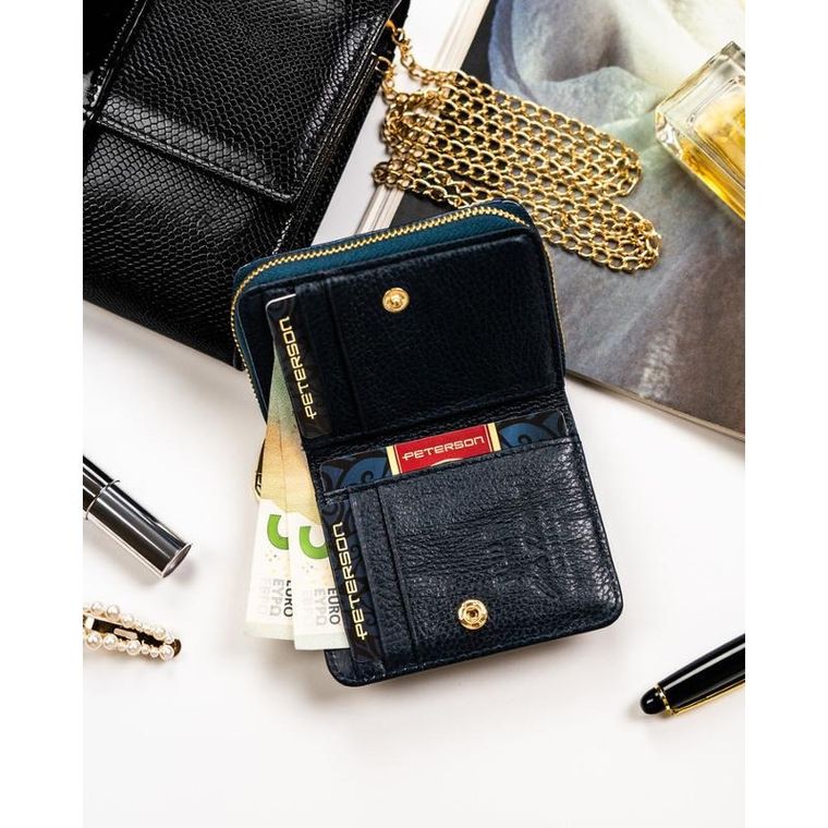 Portfel, niebieski, skóra naturalna i ekologiczna, Peterson