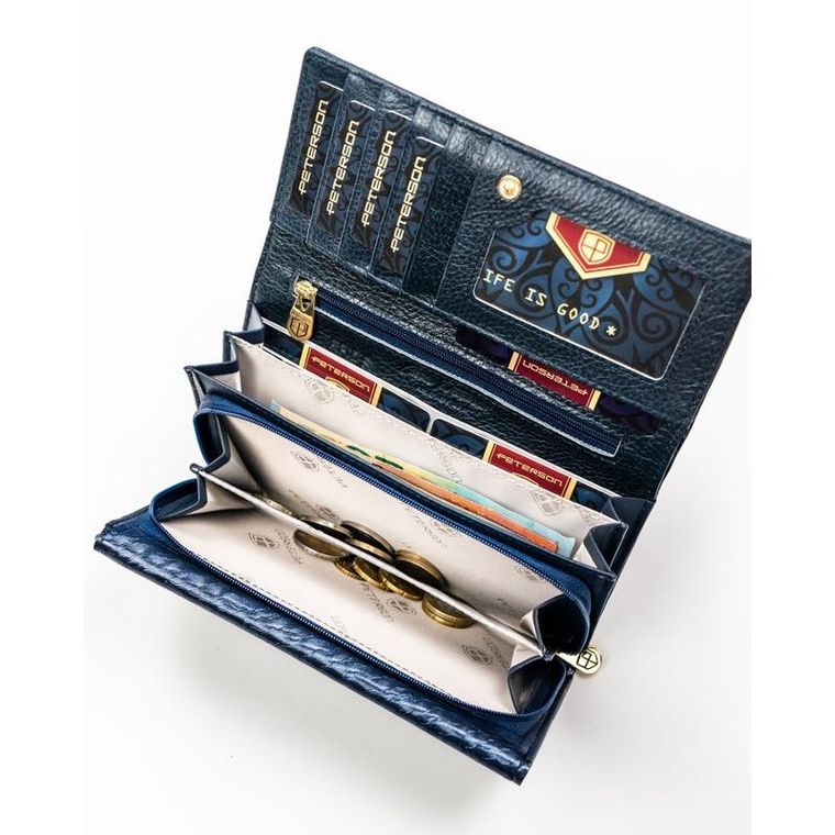 Portfel, niebieski, skóra naturalna i ekologiczna, Peterson