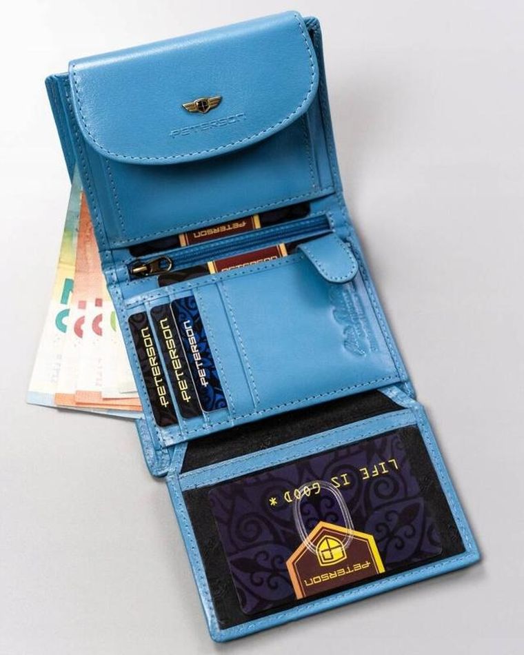 Portfel, niebieski, skórzany, Peterson