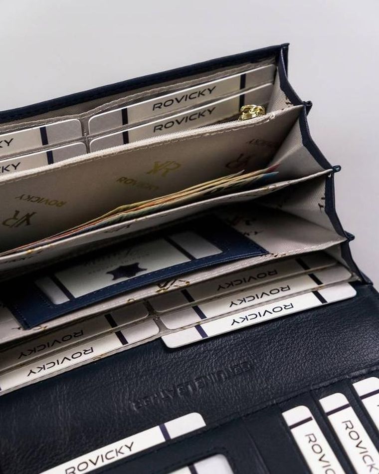 Portfel, niebieski, skórzany, Rovicky