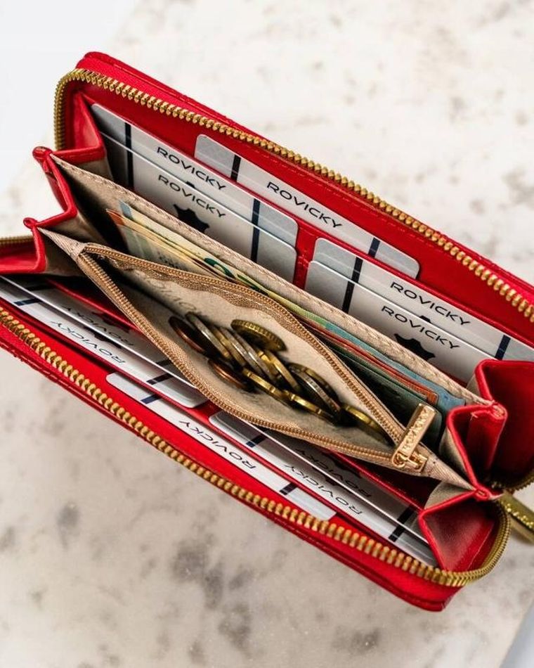 Portfel-piórnik, czerwony, skóra ekologiczna, Rovicky