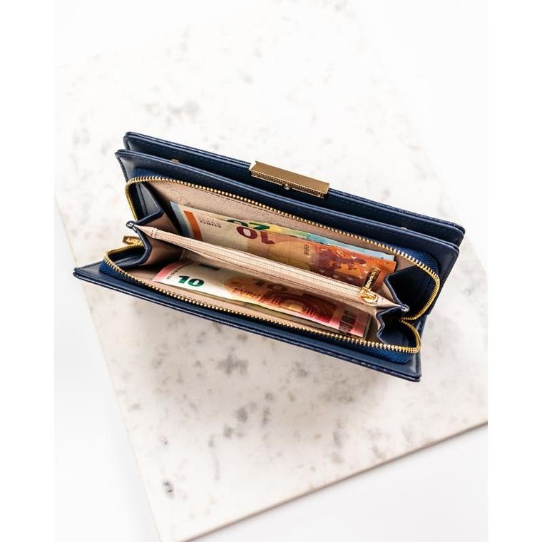 Portfel-piórnik, granatowy, skóra ekologiczna, RFID, Rovicky