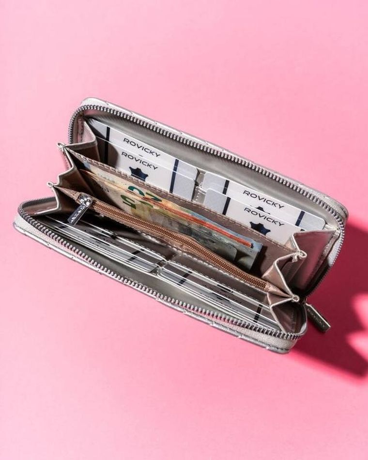 Portfel-piórnik, srebrny, skóra ekologiczna, Rovicky