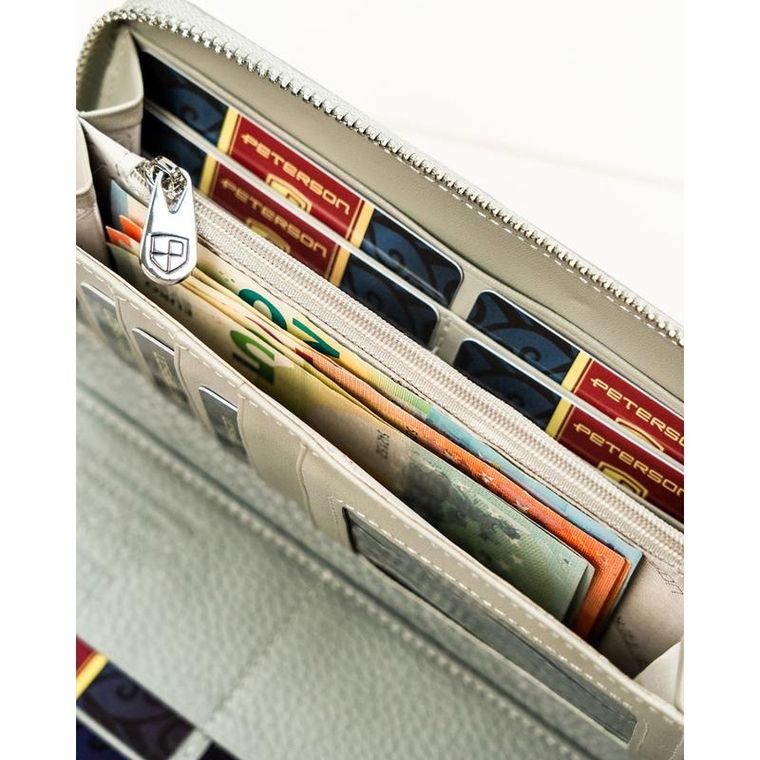 Portfel-piórnik, szary, skóra naturalna i ekologiczna, Peterson