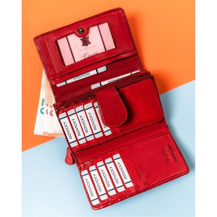 Portfel, pomarańczowy, skórzany, RFID, Rovicky