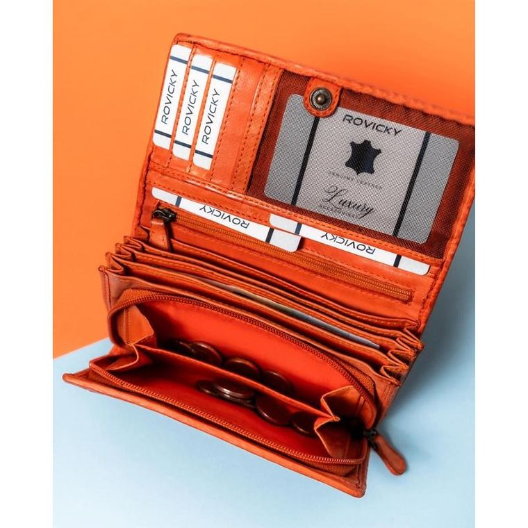 Portfel, pomarańczowy, skórzany, RFID, Rovicky