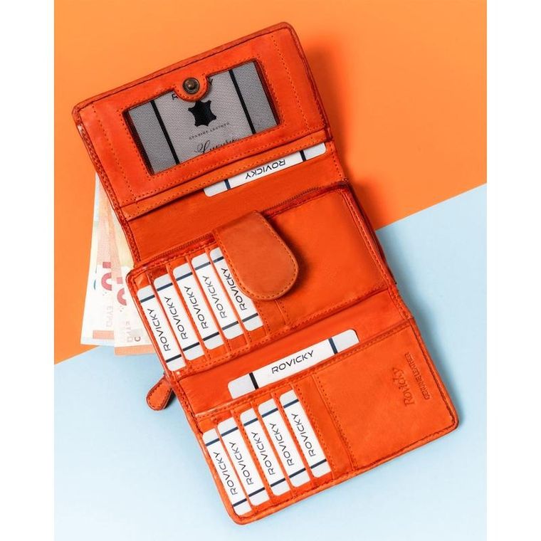 Portfel, pomarańczowy, skórzany, Rovicky
