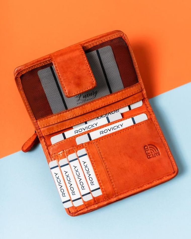 Portfel, pomarańczowy, skórzany, Rovicky