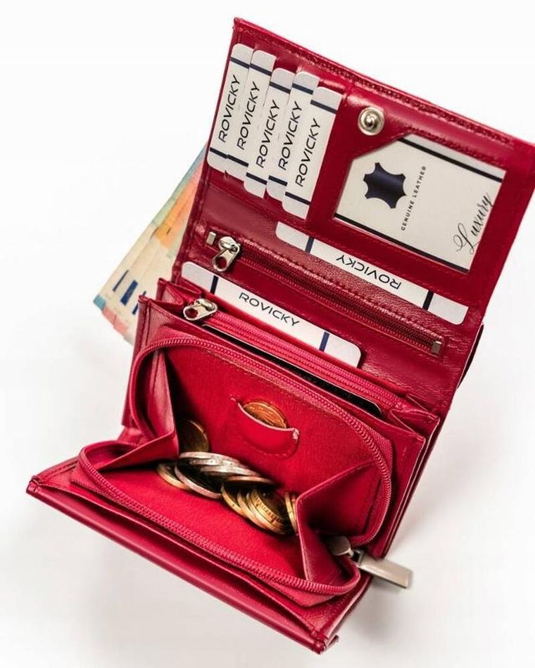 Portfel, różowy, skórzany, RFID, Rovicky