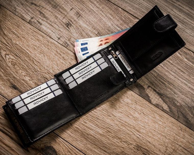 Portfel, skórzany, czarny, RFID, Rovicky