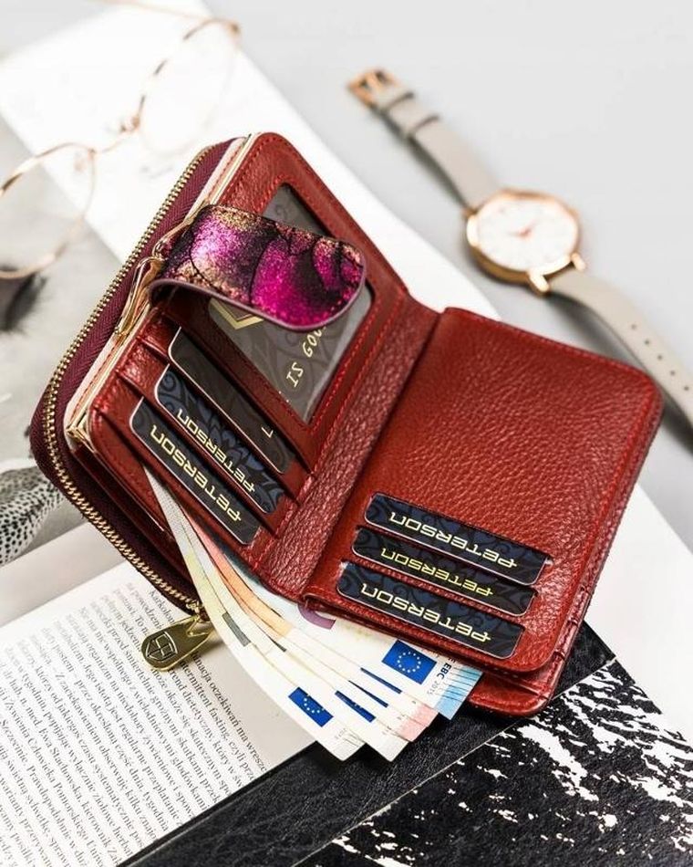 Portfel, skórzany, różowy, Peterson