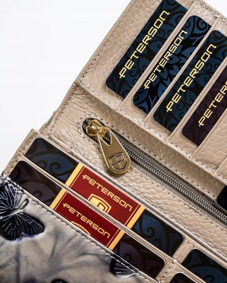 Portfel, srebrno-niebieski, skórzany, RFID, Peterson