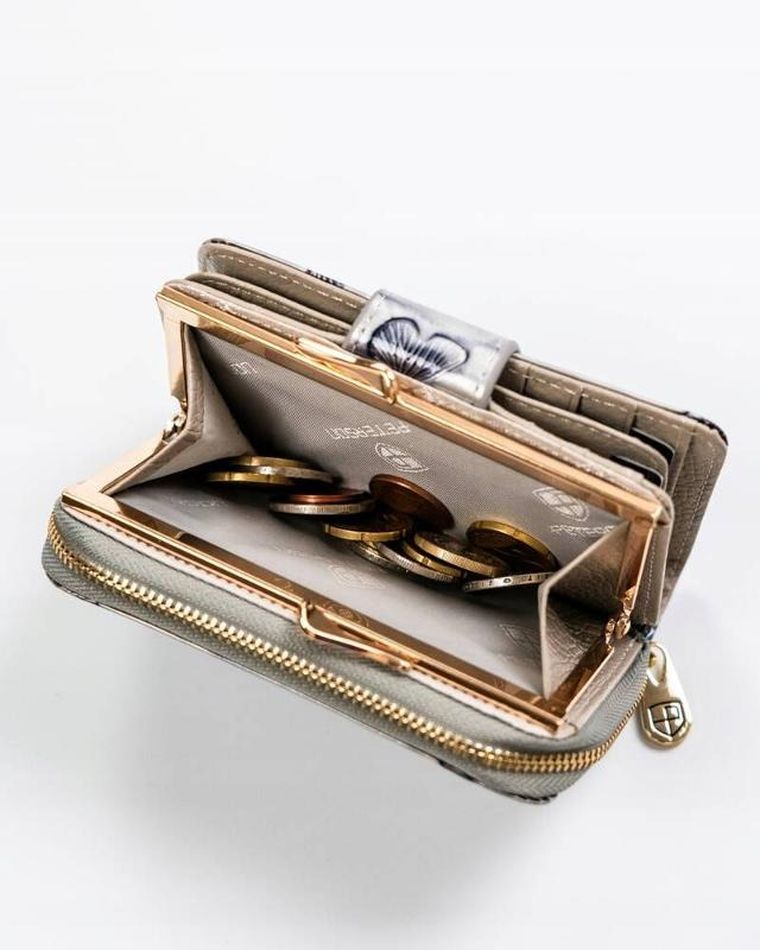 Portfel, srebrno-niebieski, skórzany, RFID, Peterson