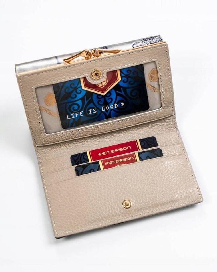 Portfel, srebrno-niebieski, skórzany, RFID, Peterson