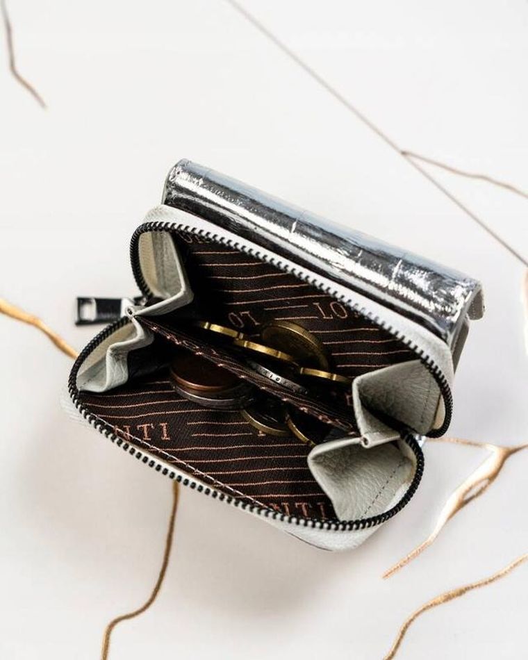 Portfel, srebrny, skórzany, Lorenti