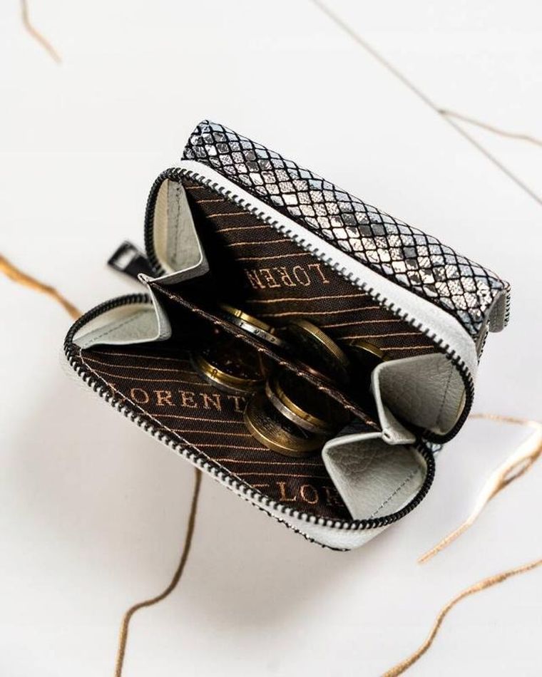 Portfel, srebrny, skórzany, Lorenti