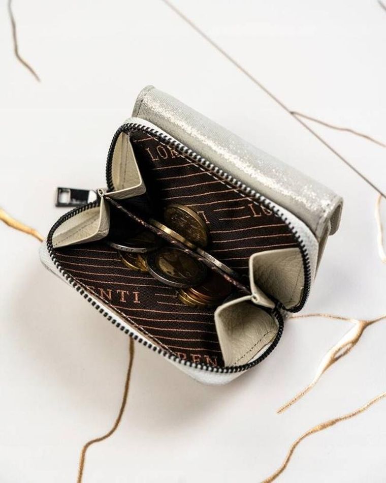 Portfel, srebrny, skórzany, Lorenti