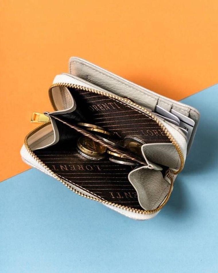 Portfel, srebrny, skórzany, Lorenti