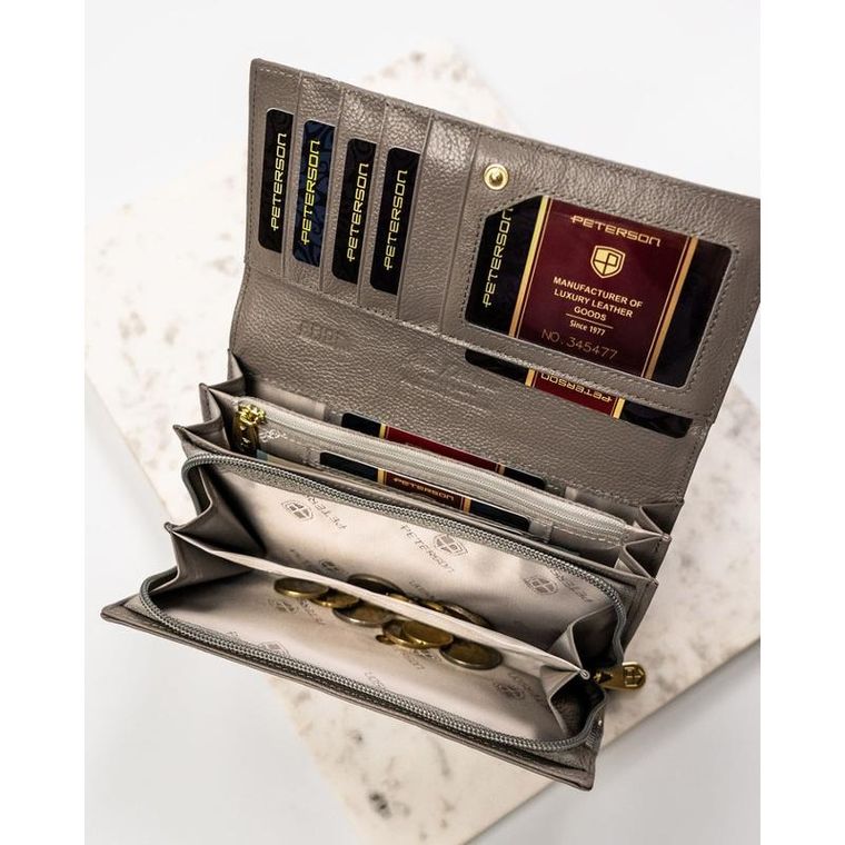 Portfel, srebrny, skórzany, Peterson