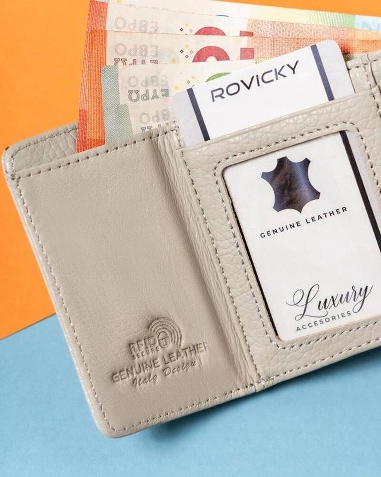 Portfel, srebrny, skórzany, RFID, Lorenti