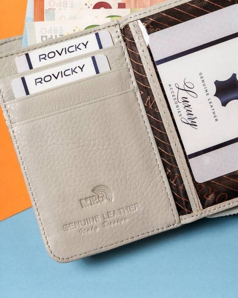 Portfel, srebrny, skórzany, RFID, Lorenti