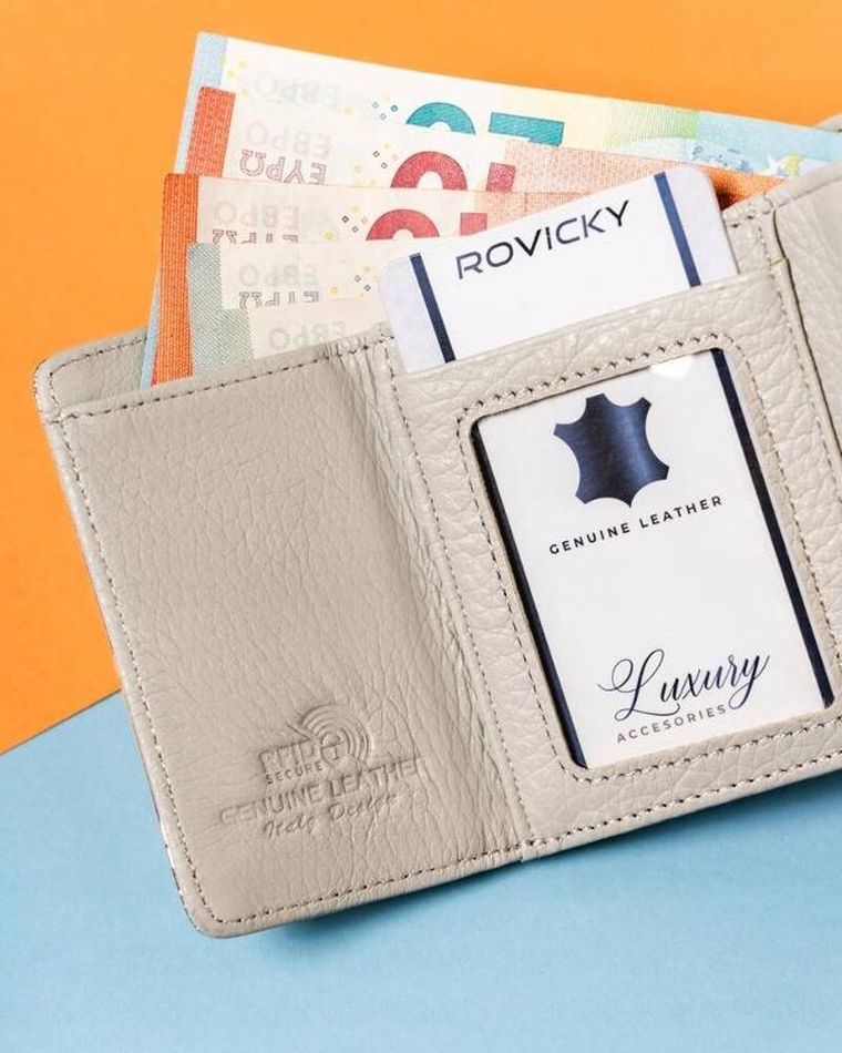 Portfel, srebrny, skórzany, RFID, Lorenti