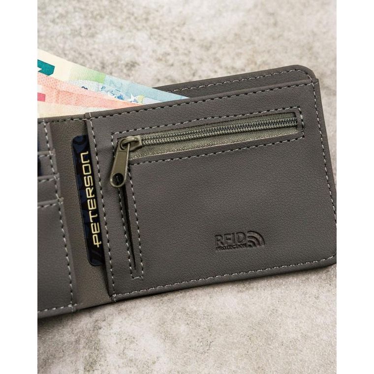 Portfel, szary, skóra ekologiczna, RFID, Peterson