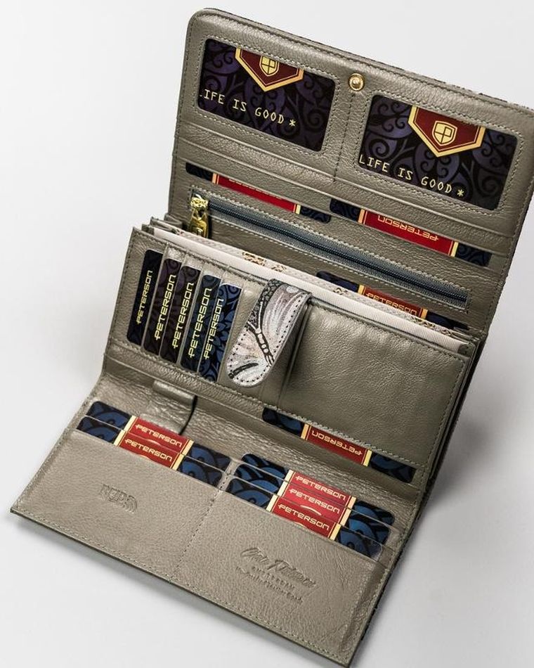 Portfel, szary, skórzany, Peterson