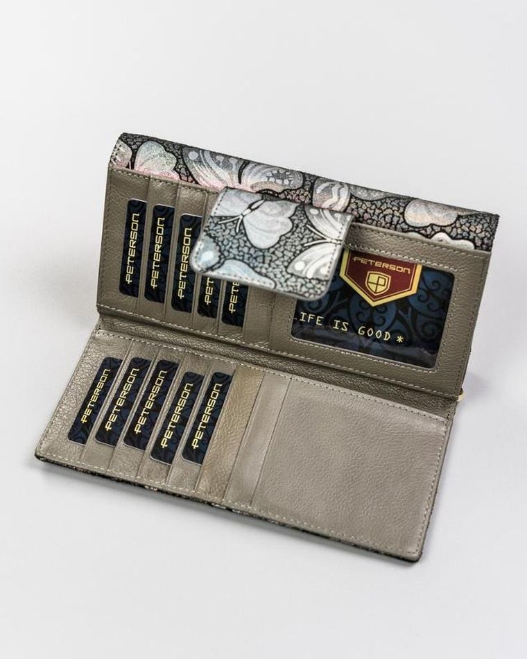 Portfel, szary, skórzany, Peterson