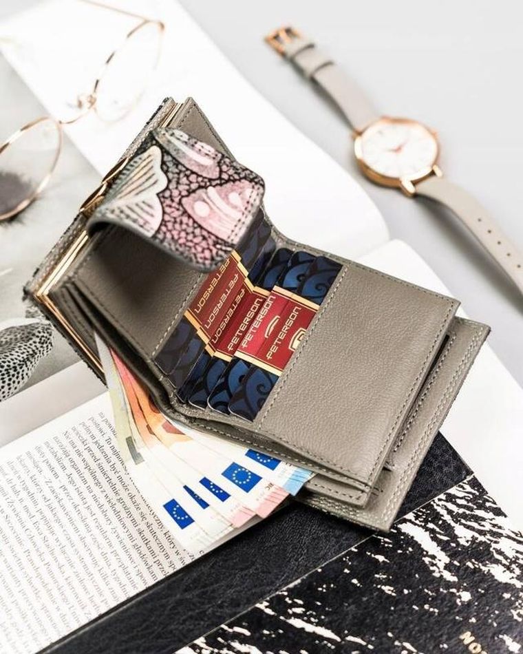 Portfel, szary, skórzany, Peterson