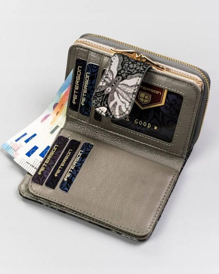 Portfel, szary, skórzany, RFID, Peterson