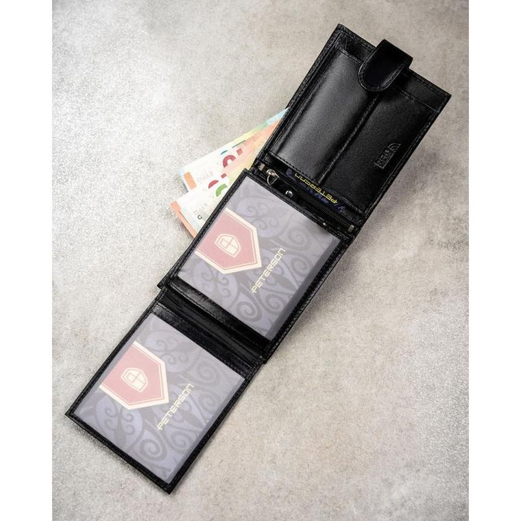 Portfel z brelokiem, czarny, skórzany, Peterson