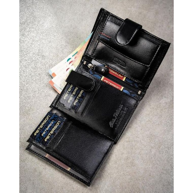 Portfel z brelokiem, czarny, skórzany, Peterson