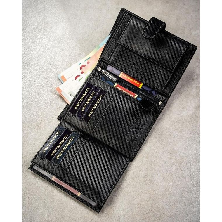 Portfel z brelokiem, czarny, skórzany, Peterson