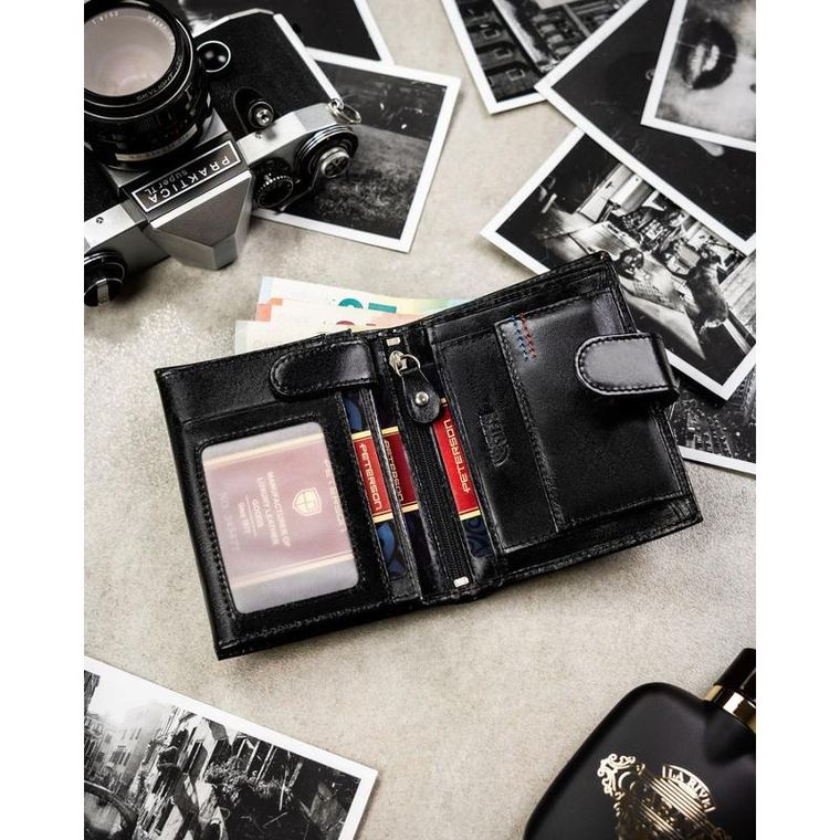 Portfel z brelokiem, czarny, skórzany, Peterson