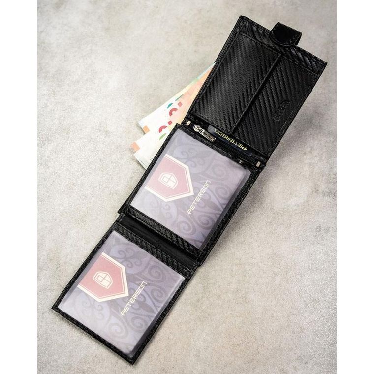 Portfel z brelokiem, czarny, skórzany, Peterson