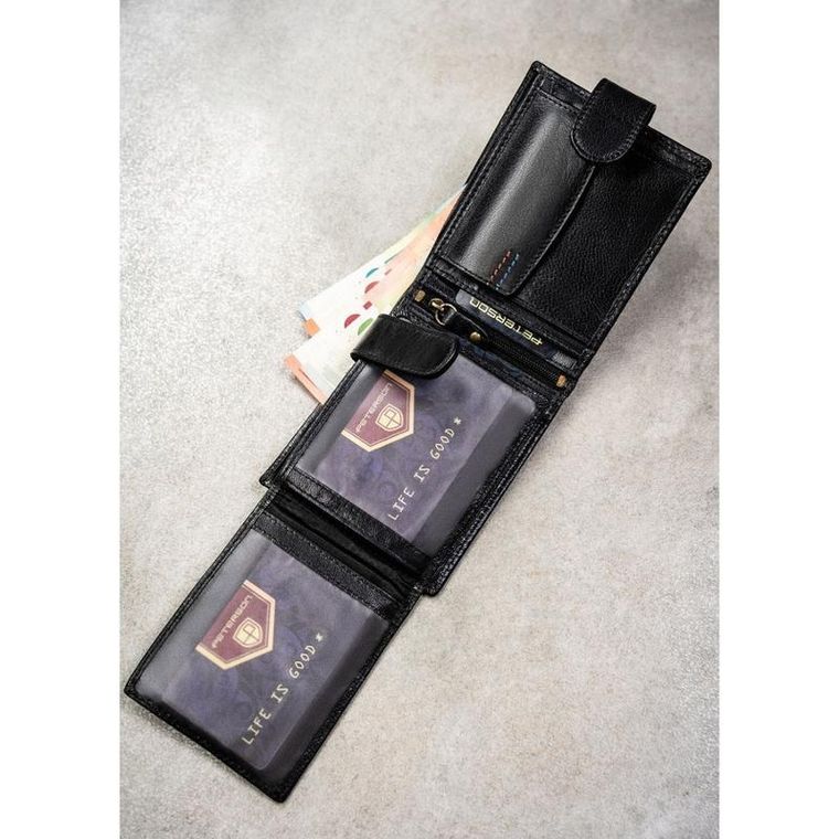 Portfel z brelokiem, czarny, skórzany, Peterson