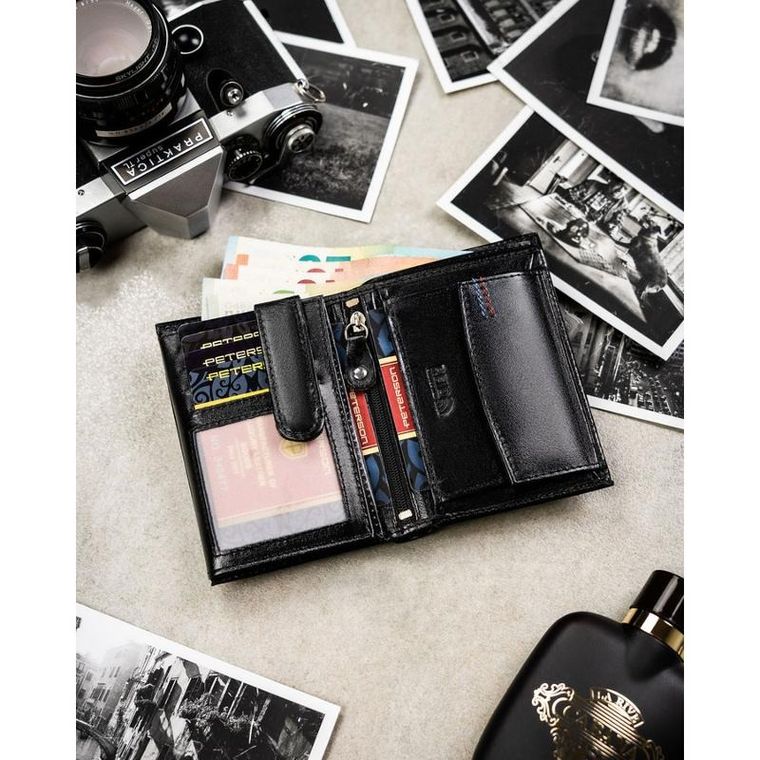 Portfel z brelokiem, czarny, skórzany, Peterson