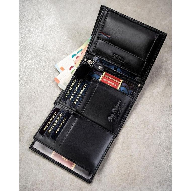 Portfel z brelokiem, czarny, skórzany, Peterson