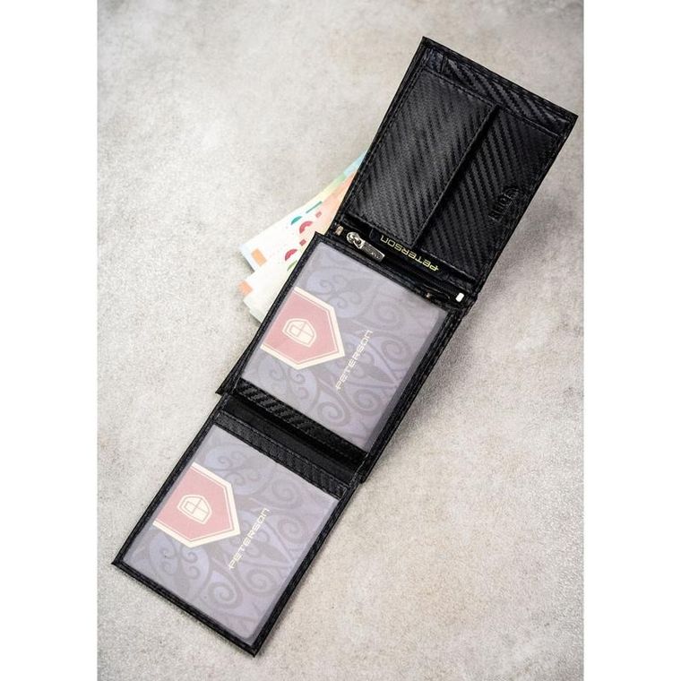 Portfel z brelokiem, czarny, skórzany, Peterson