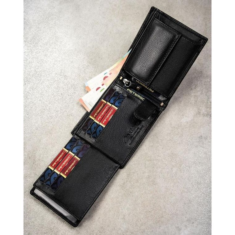 Portfel z brelokiem, czarny, skórzany, Peterson