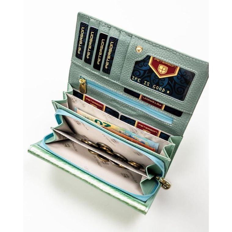Portfel, zielony, skóra naturalna i ekologiczna, Peterson