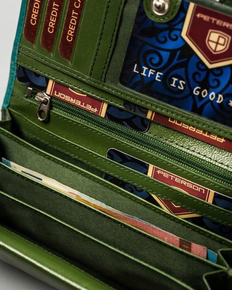 Portfel, zielony, skórzany, Peterson
