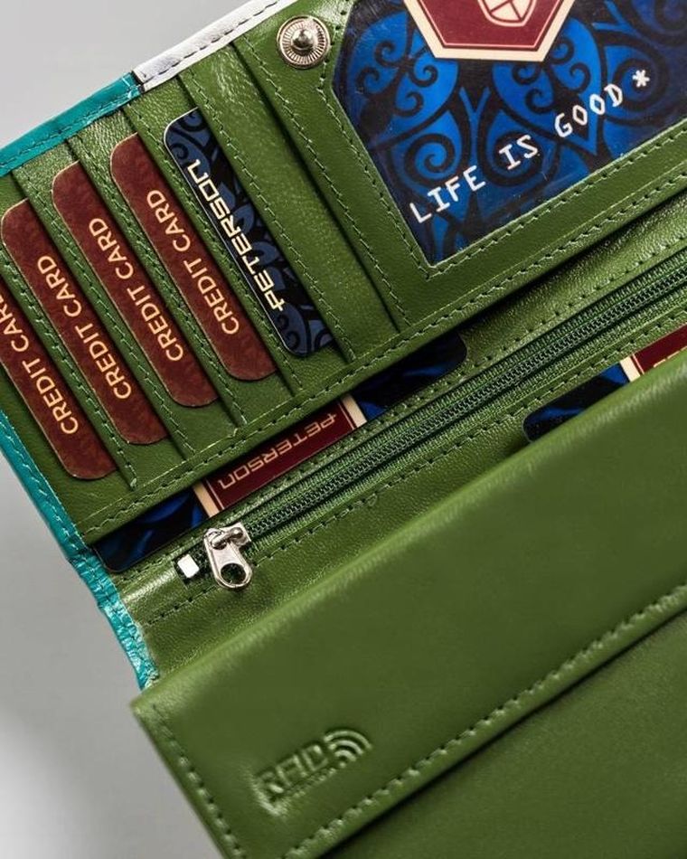 Portfel, zielony, skórzany, Peterson