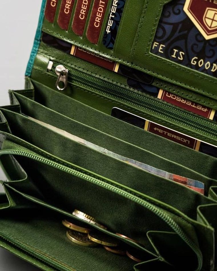 Portfel, zielony, skórzany, RFID, Peterson