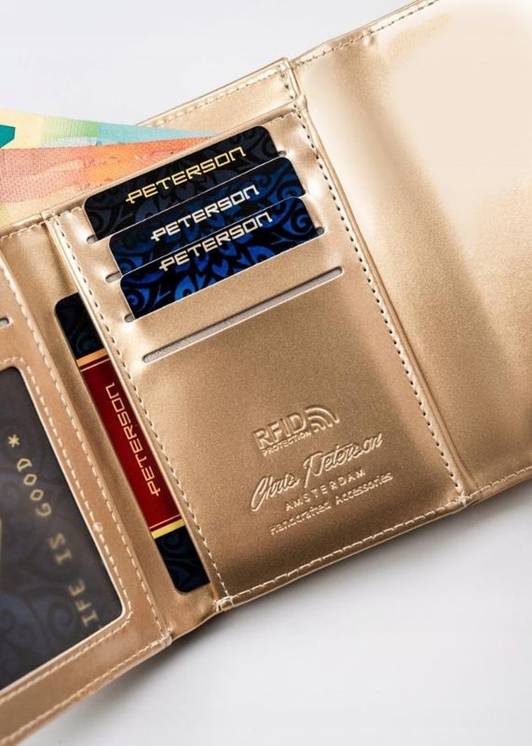 Portfel, złoty, skóra ekologiczna, Peterson