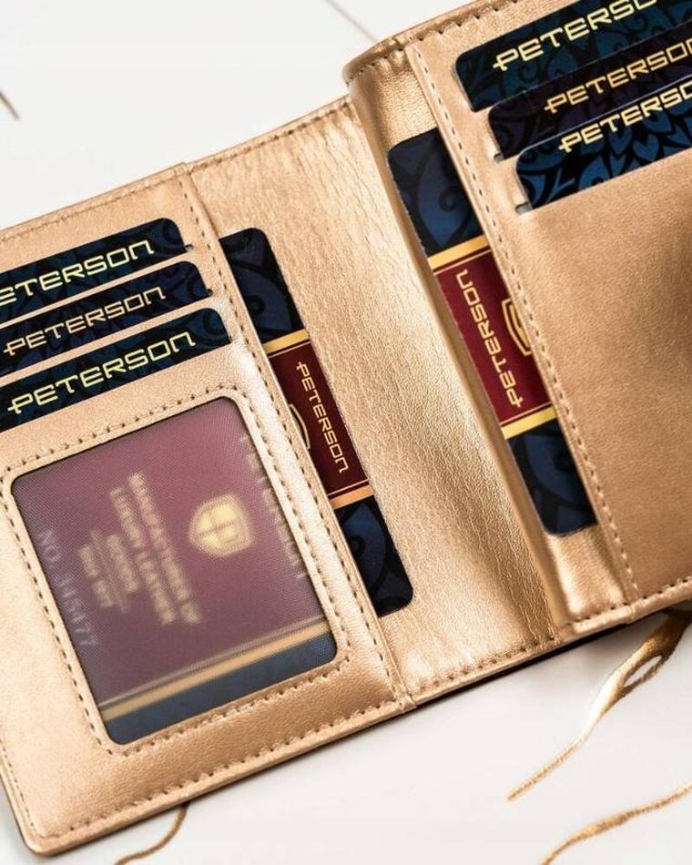 Portfel, złoty, skóra ekologiczna, Peterson